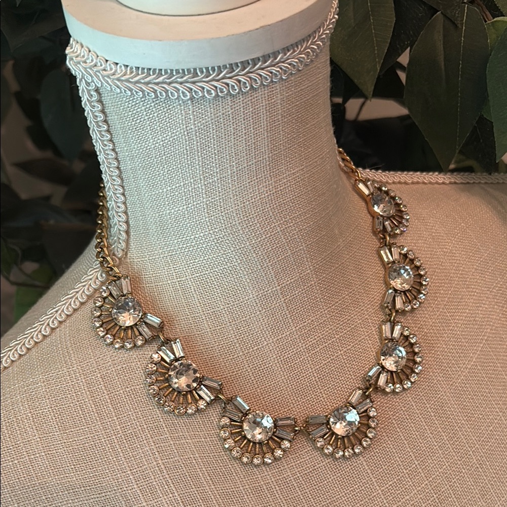 J. Crew Gold and Silver Crystal Cluster Necklace